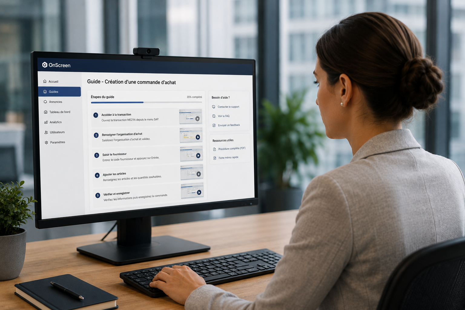Interface d'adoption digitale guidant un utilisateur dans SAP