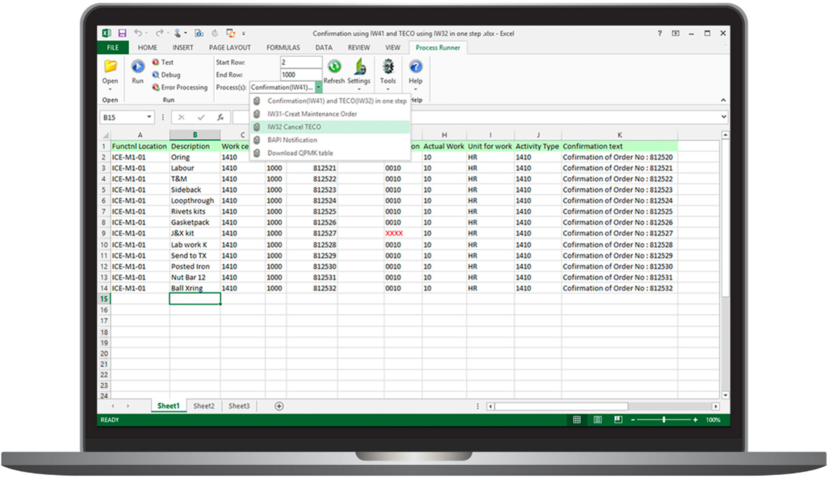Process Runner, data validation before SAP posting